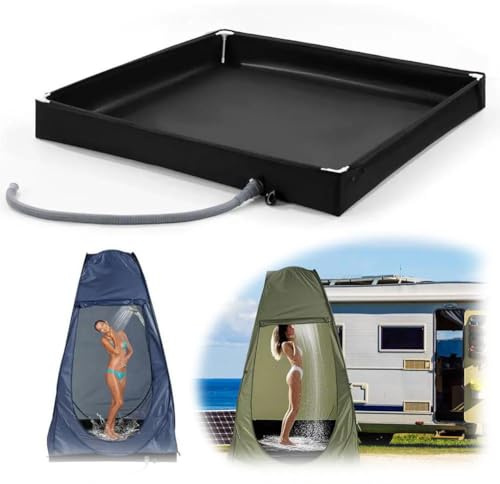 Piattaforma Doccia Portatile Aggiornata, Base Doccia da Campeggio Pieghevole 2-in-1 con Tubo di Scarico, Base Doccia Esterna, Tappetino Doccia da Campeggio per Campeggio, RV, Esterno, Interno e Box