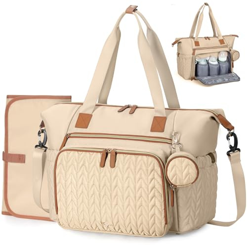 Tonyeee Bolsa para pañales con bolsa para chupete y cambiador, mochila cambiador multifunción, bolsa para pañales de viaje grande para mamá y papá, bolsillo aislado caqui