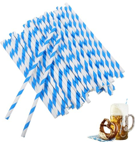 OUDQFCJ 100 Pajitas de Papel Biodegradables para Fiestas de Oktoberfest, Cumpleaños, Bodas, Bebidas (Azul)