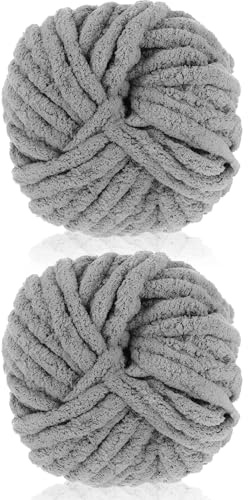 Cnwinu 2 Pack Chunky Yarn,240g Chenille Yarn for Hand Knitting,Multi-Colored Soft Thick Wool,Super Chunky Wool for Knitting&Crocheting Blanket,Cushion,Pet Beds,Bags,Hats,Scarves(Dark Gray)