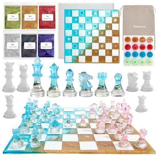 Resiners - Set di stampi per scacchi, per colata in resina con scacchi in silicone 3D a grandezza naturale, scacchiera e scacchiera, stampi in resina epossidica per giochi da tavolo per feste in