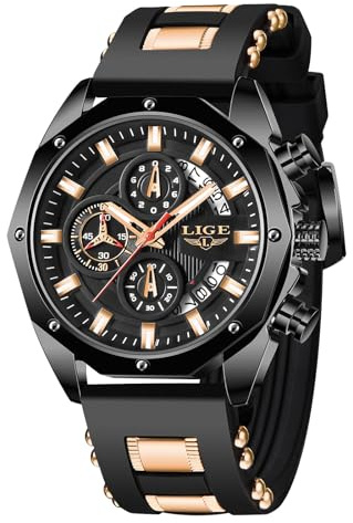 LIGE Montre Homme 3ATM Étanche Vintage Chronographe Sport,Noir