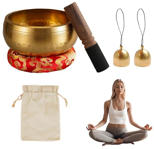 Tibetan Singing Bowls Set, Hand-hammered Sound Bowls Healing Set with Silk Cushion, Bell and Mallet Meditation Yoga Chakra Christmas Xmas Gifts for Women Men