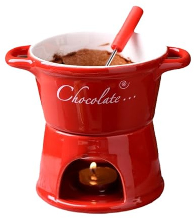 Fondue Mug Chocolate Melting Cup Cookware Candy Hot Pot, Personal Chocolate Fondue Set of 2, Ceramic Meltie Cup with Fork & Candle, Melted Sweet Mugs for Butter Cheese, for Cooks Kids Adults