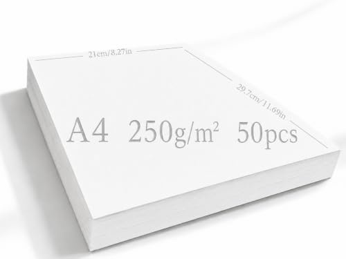 Nasxkji Fotokartong A4 slätt och delikat tjockt papper 50 stycken ljudpapper A4 vitt 250 g/m² kartongpapper 297 × 210 mm för gör-det-själv tryck rita klotter hantverk inbjudningskort kontorsmaterial