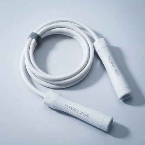 Elevate Rope Corde à sauter lourde réglable de 3 m avec application d'entraînement gratuite – Corde en PVC de 10 mm pour la force, le cardio et l'endurance (Full White)