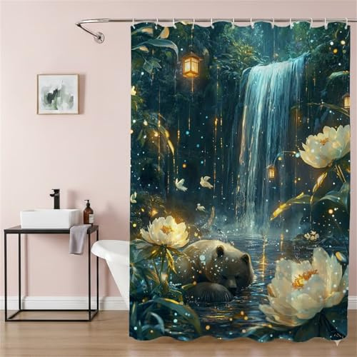 Duschdraperi 200 x 220 cm, mögelbeständig blomma, extra lång duschgardin vattenfall med öljetter och 12 krokar, vattentät snabbtorkande polyestertyg, för badrum hotell 9Q-253