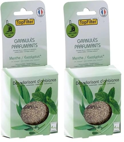 Top Filter 0720150 Sachets de granulés parfumants pour aspirateur Senteur Menthe/Eucalyptus, granulés de Senteur pour aspirateur avec et sans Sac Odeur Menthe et Eucalyptus, Vert (Lot de 2)