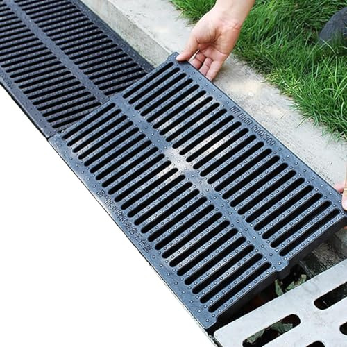 Utomhus dräneringsgaller, 50 x 20 x 4 cm, plastpolymer regnvatten inloppsskydd Recular markvattendränering, sida gård vattenlösning