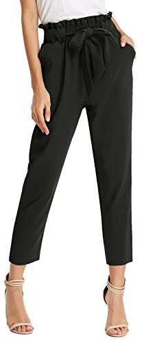 GRACE KARIN Damen Party Hose Locker Hose Casual Schleife Gürtel Hohe Taille Hose Casual Schleife Gürtel Hohe Taille Hose Hohe Taillenhose Schwarz CLAF1011-1_L