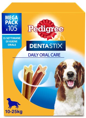 Pedigree DENTASTIX Daily Oral Care Karton Multipack Mega Pack 10-25kg 105 Stück (15x7 Stück), Zahnpflege, Leckerli, Hundesnack