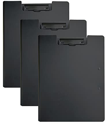 Klemmbrett A4 mit doppeltem Clip, für Studio und Büro, 3-in-1, tragbare Dateiverwaltung (3 Stück) (schwarz)