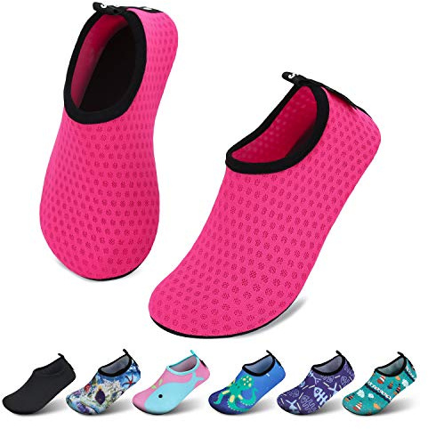 SAGUARO Chaussure d'eau Antidérapante pour Enfants Filles Légère et Confortable Chaussettes d'eau à séchage Rapide Garçons Doux et Chaussons de Plage à Pieds Nus Flocons de Neige Rouges 34/35 EU