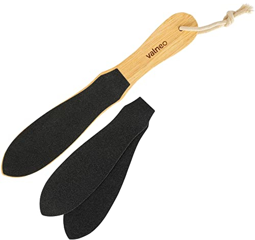 VALNEO Fußfeile für Verhärtete oder Trockene Haut - Grobe und Feine Hornhautfeile aus Kautschuk Holz - Holzpaddel Hornhaut Entferner für Hand und Fuss