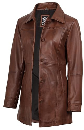 fjackets Chaqueta de piel auténtica para mujer, abrigos de piel de cordero para mujer, elegantes y suaves gabardinas para mujer, Kandis - Abrigo de piel para mujer, color coñac, Small