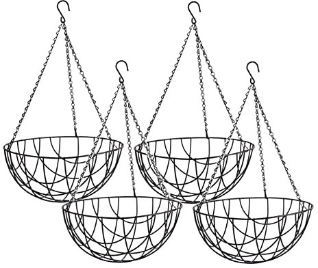 Aggloz | Flower Hanging Basket | 14 Inch Indoor & Outdoor Balcony Patio Hanging Basket | Outdoor Garden Flower Planter | Wire Basket | Great Decor Ideas | Garden Planters | Set of 4 (No of Basket x4)