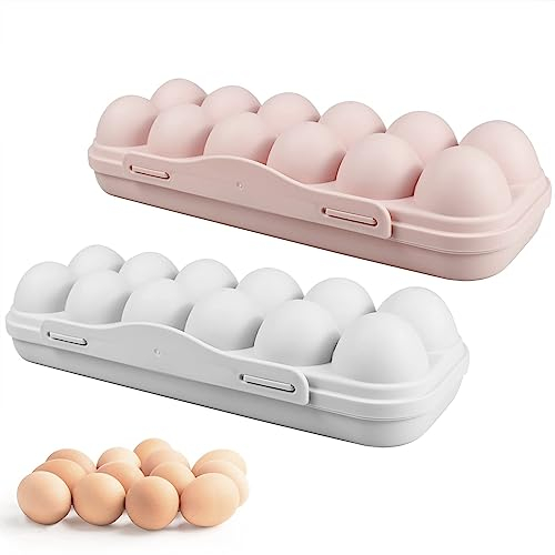2 Stück Eierbox Kunststoff, 12 Gitter Eierkarton Plastik, Eier Aufbewahrung Kühlschrank mit Deckel, Eierbehälter Transportbox für Home, Outdoor, Picknick