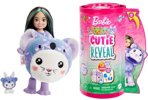 Barbie Chelsea Cutie Reveal Serie Disfraces Conejo koala Animal revela muñeca con mascota y accesorios sorpresa de moda, juguete +3 años (Mattel HRK31)