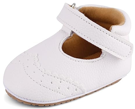 LACOFIA Zapatos Primeros Pasos Bebé Niño Zapatillas Bautizo Antideslizantes Calzado Vestir Bebé Niña Blanco 3-6 Meses