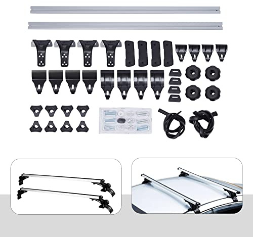 ★ Allmänt takräcke justerbara tvärstänger Cross BarRoof Rack StüCk DachgepäCk bärare utan sidoskenor Bagage Cargo Aluminium Rooftop för de flesta bilar SUV:ar Universal Silver+Svart