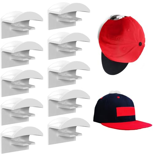 FCXJTU Verbesserte selbstklebende Huthaken für die Wandmontage (10Pack), minimalistische Hutablage für Baseballkappen, kein Bohren, starker Halt, Hutaufhänger, organisator für Schrank, Zuhause