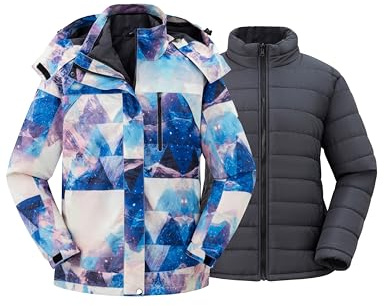 wantdo Women's Plus Size Ski Jacket 3 in 1 Winter Snow Coat with Detachable Hood Mountain Flora 4X-Large