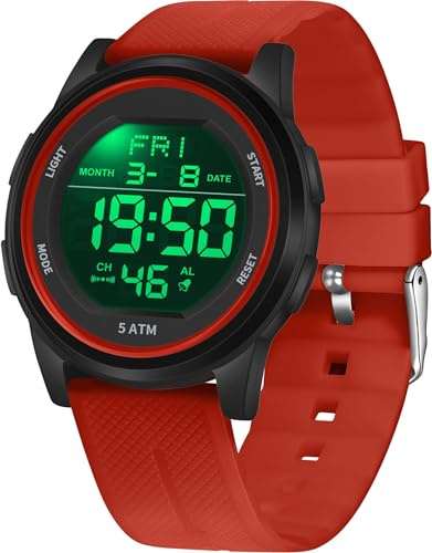 findtime Reloj digital para hombre y mujer, resistente al agua, 5 ATM, para exteriores, con despertador, luz LED, minimalista, reloj digital para niños, niñas, personas mayores, cronómetro 12/24