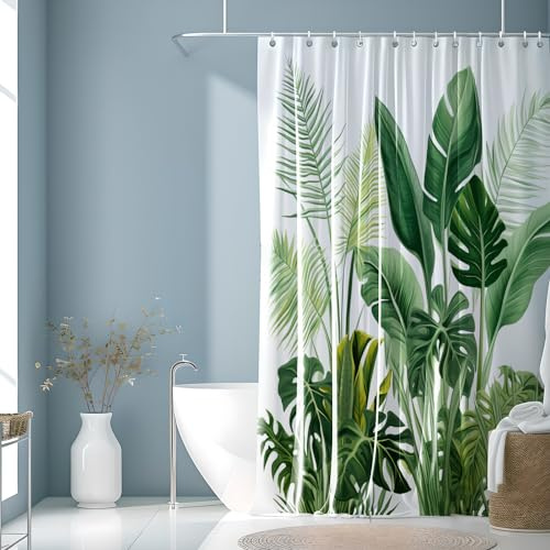 Cortina de Ducha,Cortina de Ducha Anti-Molde Estilo de Planta Verde,Cortinas de Baño Antimoho Impermeable Lavable,Dobladillo con Peso para Ducha y Baño,200x200 cm