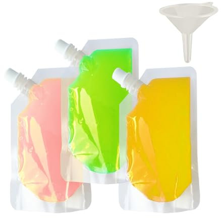lisetar 40 Packs Clear Drink Pouches 250ml with Caps and Funnel for Festivals,Leak Proof Alcohol Juice Liquid Pouches, Beverage Bags, Plastic Hip Flask for Parties, Picnic, Travel, Sports (40, 250ML)