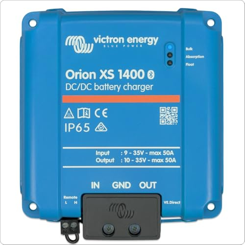 Victron Energy Orion XS 1400, 12/24-Volt 50 Amp DC-DC Battery Charger – 1400W Output, 98.5% Efficiency, Bluetooth Monitoring, Adaptive 4-Stage Charging, IP65 Rated for Dual Battery Systems