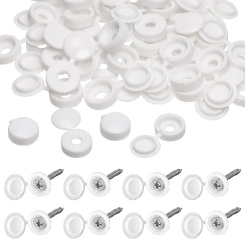 100 Stücke Abdeckkappen für Schrauben,Klapp Schraube Abdeckkappen Kunststoff Schraubkappen Falt Schraube Schnappdeckel Unterlegscheibe Flip Tops für Möbel(Weiß)