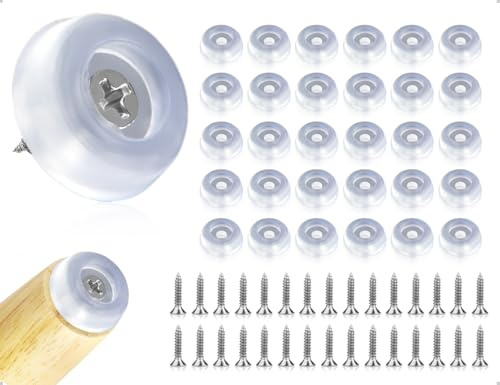 AOYEGIC Lot de 30 Patins à Visser en Silicone, Ronds et Transparents, avec Base antidérapante pour canapés, Bureaux, étagères, appareils de Cuisine et Machines (16 mm)