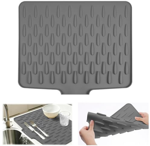 Vicloon Tappetino Scolapiatti in Silicone, Tappetino per Lavello Cucina 40x30, Pieghevole, Tappetino Antiscivolo per Scolapiatti per Lavello, Tovaglietta, per Bancone della Cucina, Lavello, Grigio