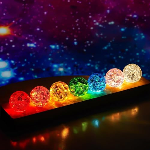 Liwankaqi Sfera di cristallo Chakra di 7 colori,Sfera di cristallo 3D, luce notturna, 40 mm/1,57 pollici, con base in legno a LED, lampada a sfera in vetro, per mamma, bambini, fidanzata
