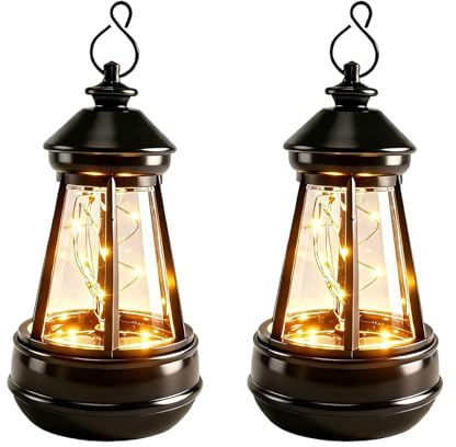 Begonia Lot de 2 lanternes solaires pour extérieur, 13 x 7 cm, lampes | Lanterne solaire LED étanche blanc chaud pour extérieur, camping, balcon, pelouse, arrière-cour, décoration de jardin