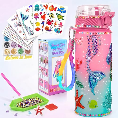 vattenflaska flicka gör-det-själv-kit, sjöjungfruleksaker flickor personlig present | Diamanter för hantverk och konst, present till flickor 5–11 år, BPA-fri (600 ml). Perfekt för skola och utomhusbruk
