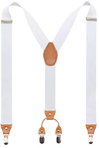 Timiot Men’s Y-Back 4 Metal Clip Elastic Wide Suspenders Perfect For Both Casual&Formal (White)