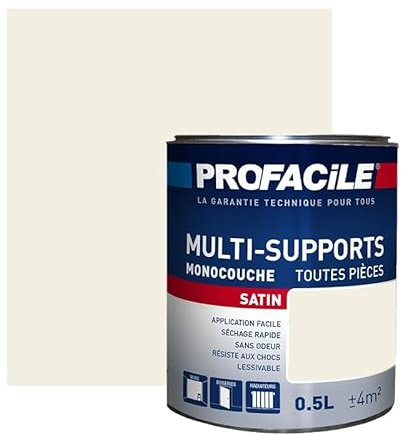 PROFACILE Peinture intérieure multi-supports, satin, murs, plafonds, boiseries, radiateurs, sans odeur, plusieurs teintes 0.5 litre