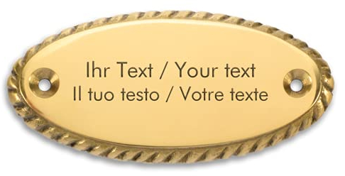 Placa de timbre de latón con grabado personalizado, 99 x 46 mm, ovalado con borde de joyería, placa de latón para puerta con texto propio