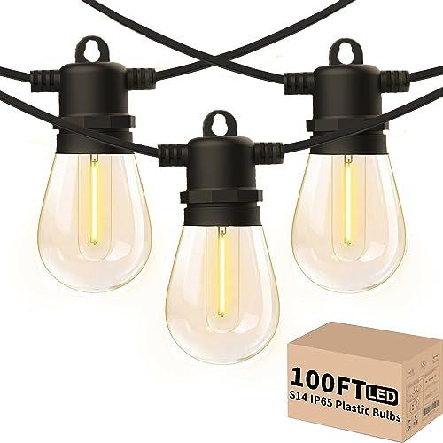 Yuucio S14 100FT Outdoor Garden String Lights, 30X1W LED Bulbs Festoon Lights Mains Powered,Weatherproof Indoor/Outdoor Patio String Lights for Backyard,Party,Wedding,Terrace Warm White