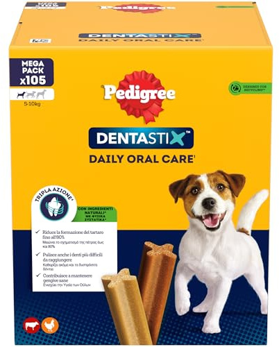 Pedigree Dentastix Snack per la Igiene Orale (Cane Piccolo 5-10 kg), 110 g 105 Pezzi - 15 Confezioni da 7 pezzi (105 Pezzi totali)
