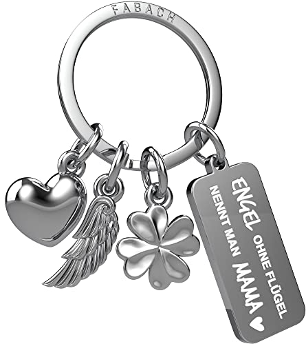 FABACH Beste Mama Schlüsselanhänger 3 Charms mit Gravur - Mutter Glücksbringer Mama Geschenk Anhänger für Muttertag und Geburtstag - Engel ohne Flügel nennt man Mama