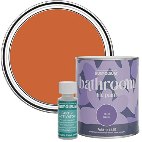 Rust-Oleum Orange Water-Resistant Bathroom Tile Paint in Satin Finish - Tiger Tea 750ml