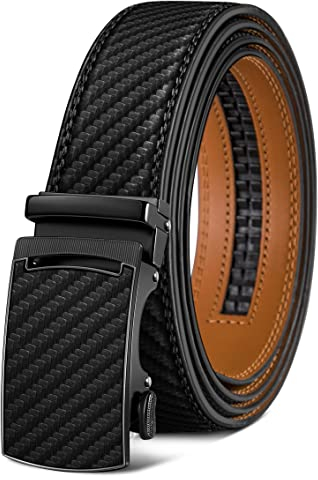 KEMISANT Gürtel Herren, Ledergürtel Ratsche Automatikschließe für Herren Business Anzug,Breit 35mm,Größe Angepasst(Schwarz-105cm/28-34 taille verstellbar)
