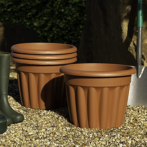 Wham Vista 4 x 40cm Round Plastic Garden Planters | 100% Recycled Plastic | Weather Resistant & Lightweight | Indoor & Outdoor Use | Drainage in UK - Terracotta
