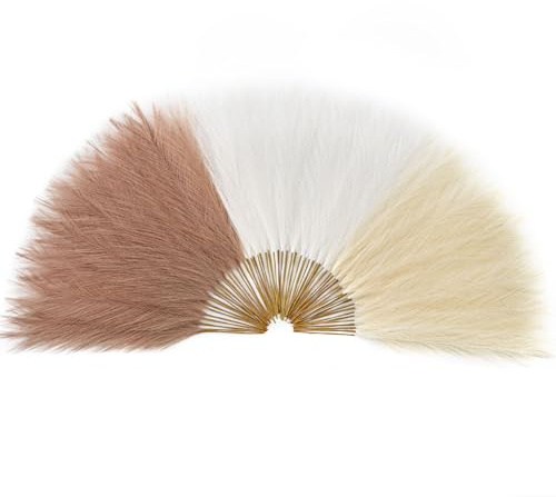 Serwalin 60 Pezzi Erba della pampa artificiale Decorativa,45 cm,Boho Decor,Fiori Secchi, Piume Erba Della Pampas Naturali per Matrimoni, Boho Decor, Home Decor (marrone&bianco&beige)