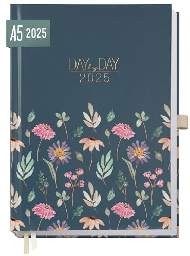 Häfft® Organizer Day by Day 2025 A5 Flying Flowers 1 Tag 1 Seite - Tageskalender, Tagesplaner, Terminkalender, Terminplaner, Buchkalender - nachhaltig & klimafreundlich