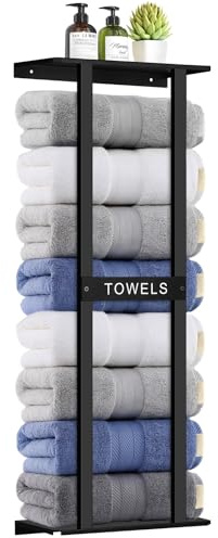 BSNBIC Bathroom Towel Storage Rack, Wall Mounted Bathroom Towel Rack, 30 inch Heavy Duty 6 Large Towels, Wall Mounted Towel Rack for Rolled Towels, Black