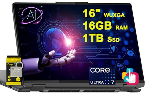 Lenovo Yoga 7 16 2-in-1 Laptop for Creator Designer Business Professional 16 WUXGA IPS Glossy Touch Intel 12-core Ultra 7 155U (Up to 11 Tops) 16GB DDR5 1TB SSD Win11 ICP Hub/AI PC