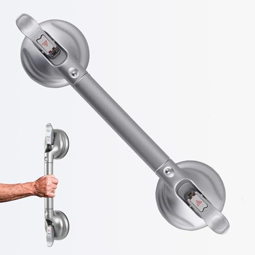 DAREN MEDICAL Heavy Duty Suction Shower Grab Bar - Toilet Bathroom Bathtub Safety - Shower Handles, Suction Cup Power Up to 250 LB, Perfect for Elderly Seniors(17 Inch, Gray Silver), Gray Silver